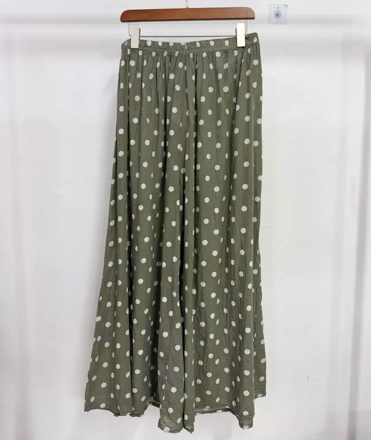 Pantalon Célianne – Pois Crème & Kaki-voile de coton