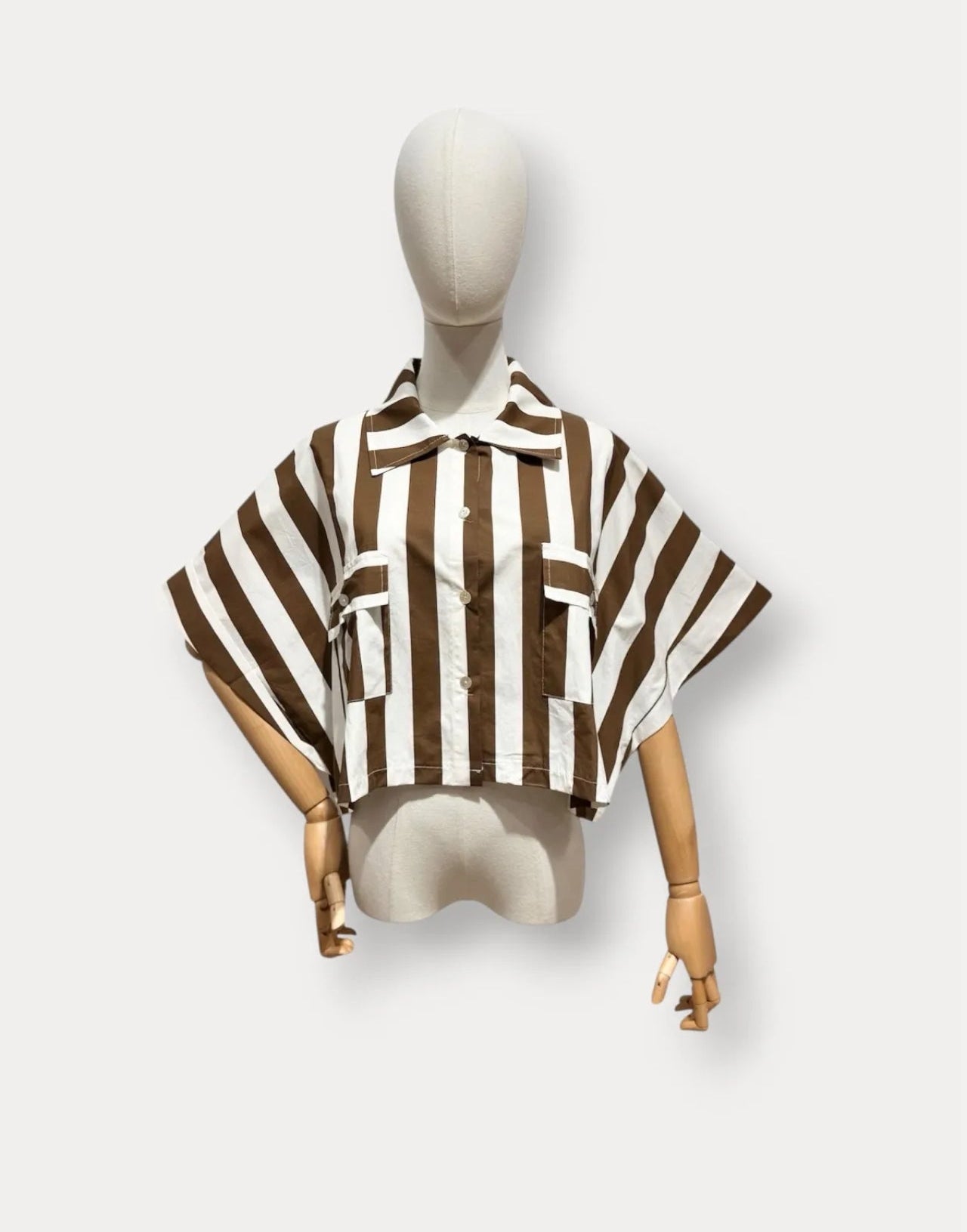 Chemise Camélia – Rayures marron & blanc 100% coton