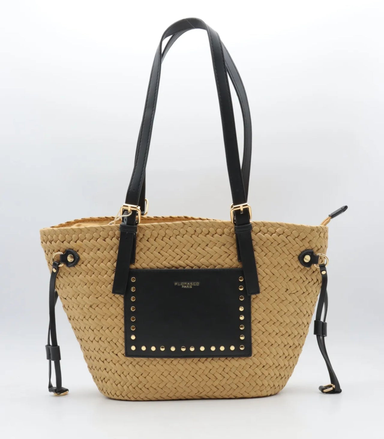 Panier- Sac paille et Similicuir noir