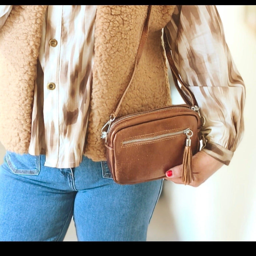 Le sac bandoulière "Ludi" 100% cuir Bronze