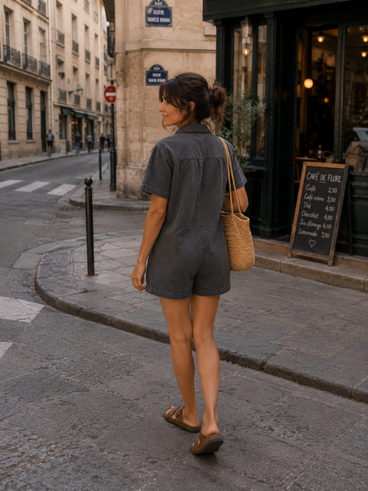 Combinaison Short Lou – 100% coton Gris Anthracite Délavé