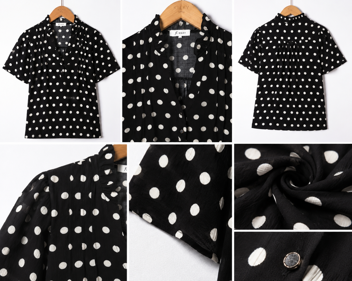 La blouse "Diane" à pois Noire
