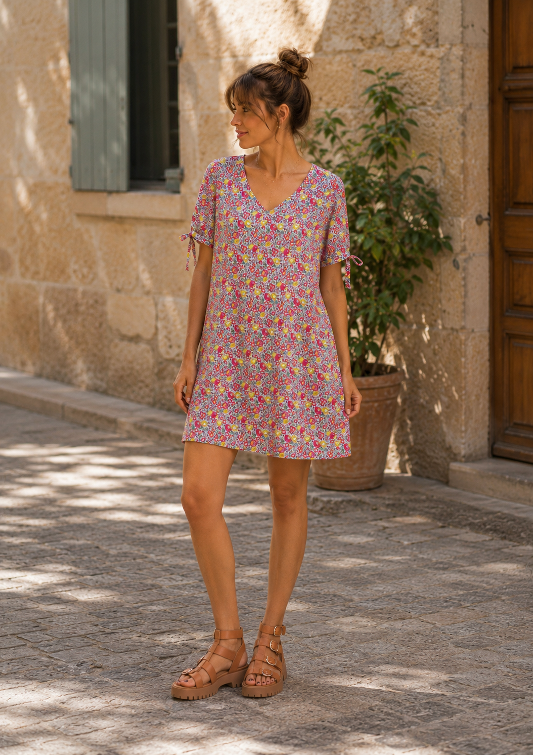 Robe Lulu – Imprimé Fleuri Rose & Jaune