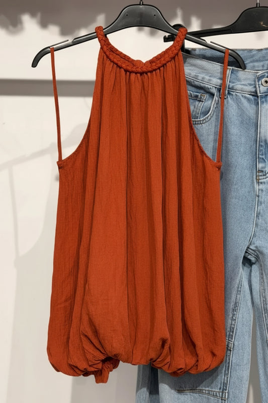 Top Maëva – 100% viscose Crêpe Pailleté Rouille