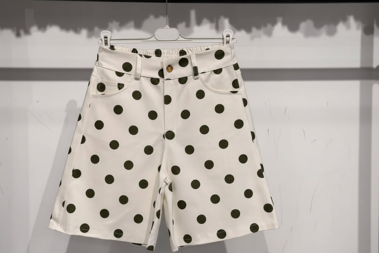Short Poppy – Pois Kaki Écru Taille Élastique