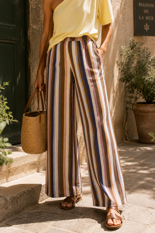 Pantalon Toscane – Rayures Multicolores Lin/Tencel
