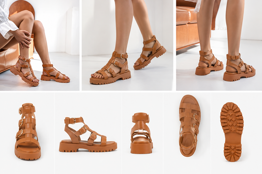 Sandales Roma – Gladiatrices Semelle Crantée Camel