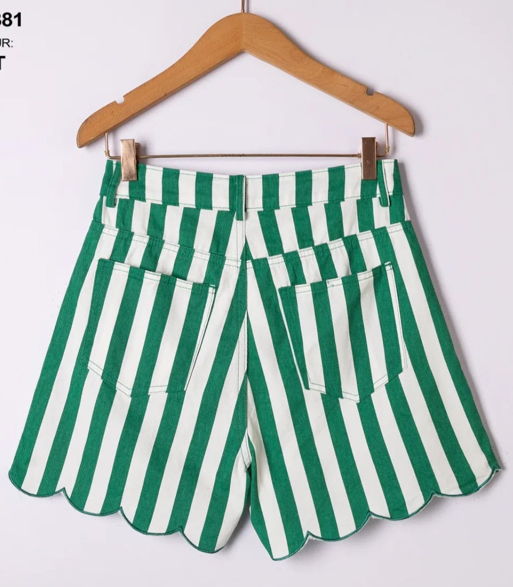 Le short Romane- denim fin rayures vert/blanc