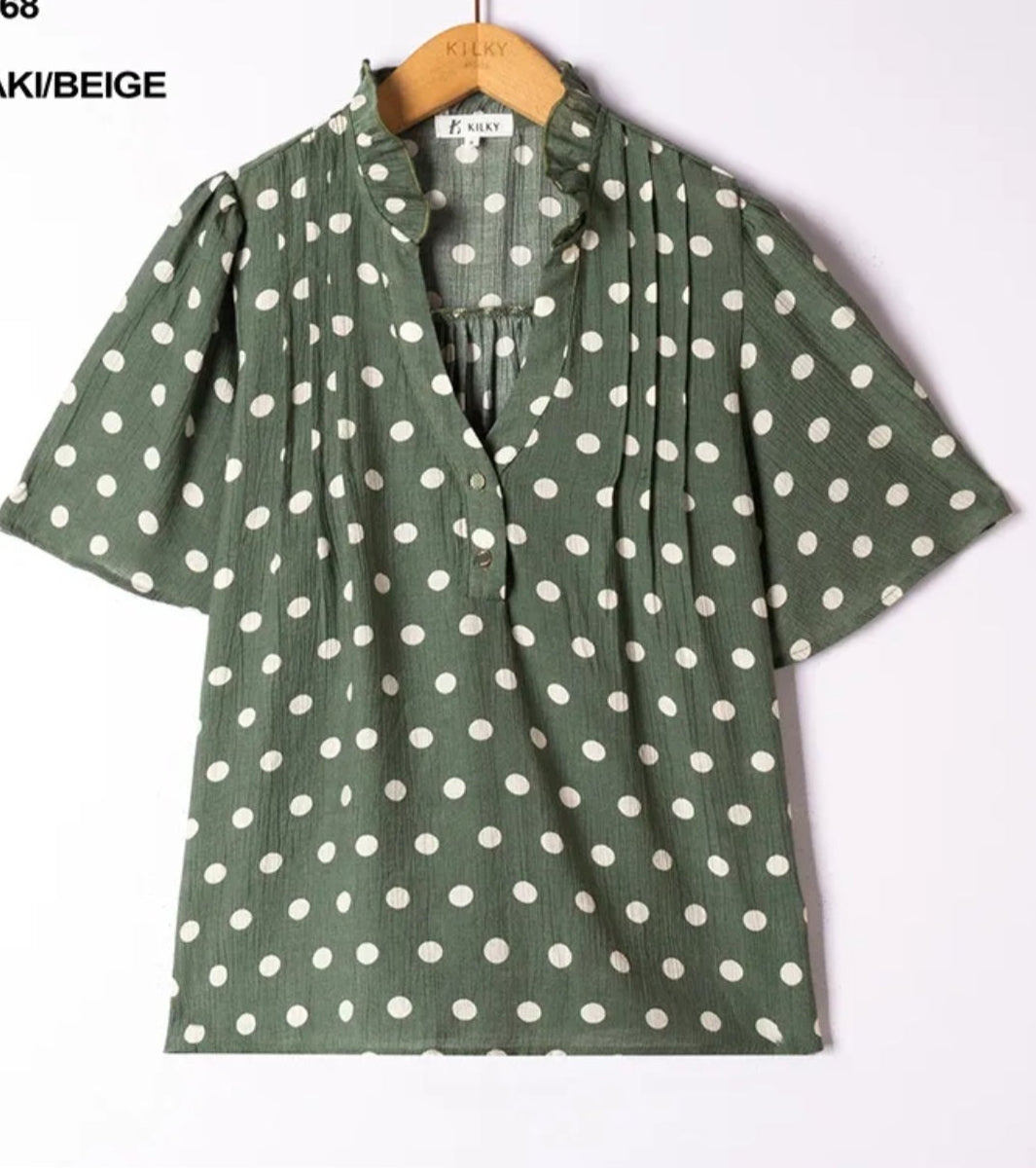 La blouse "Diane" à pois Kaki/beige