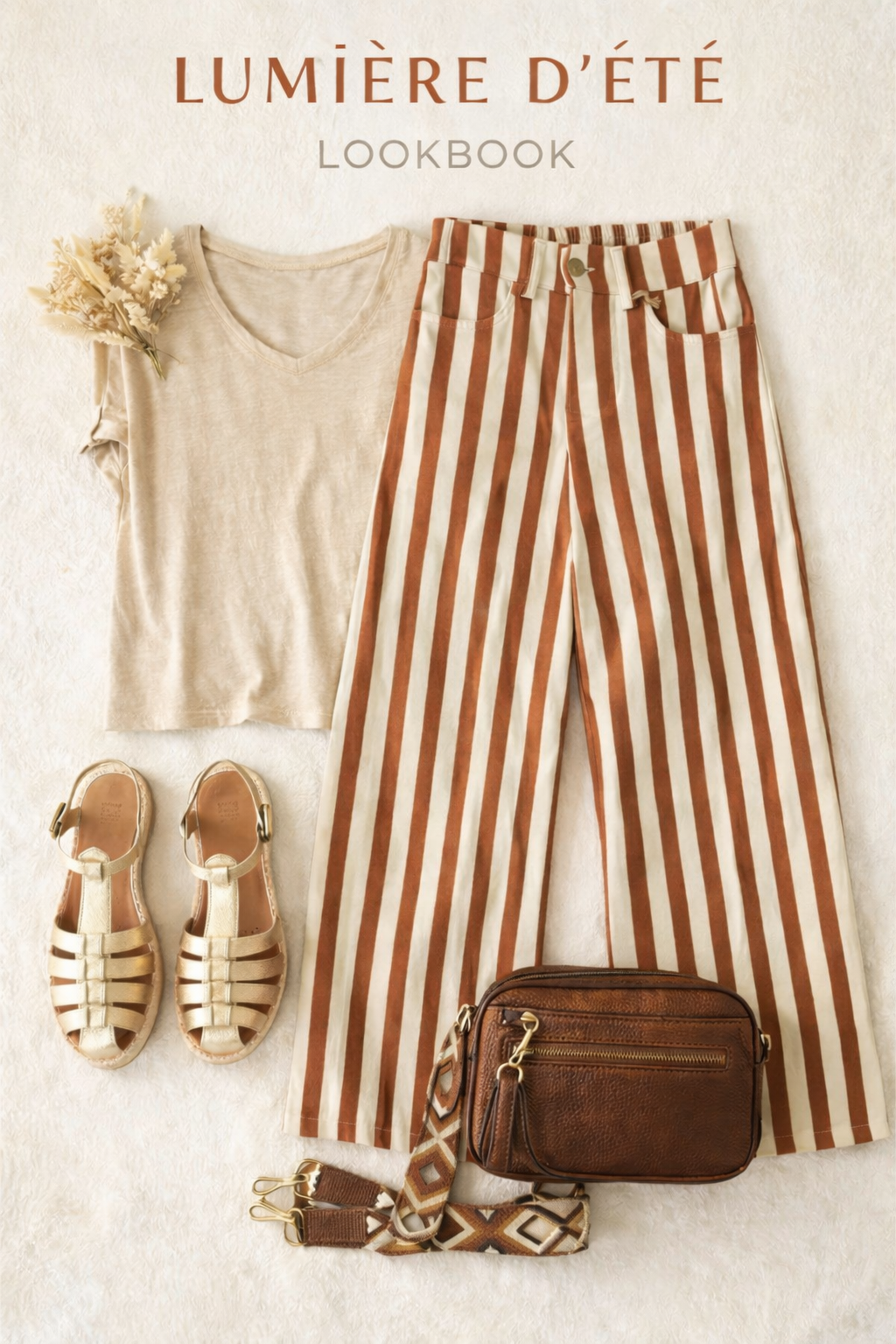 The terracotta and cream striped trousers "Louison"