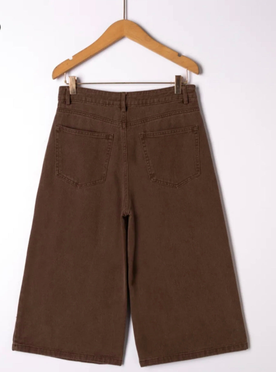 Bermuda Auburn – Denim Marron Taille Haute