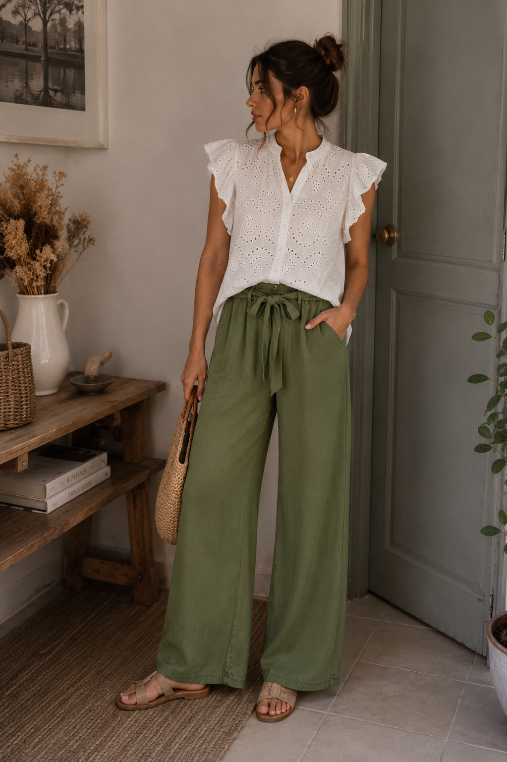 Le pantalon fluide "Lexie" Pistache 100% tencel-
