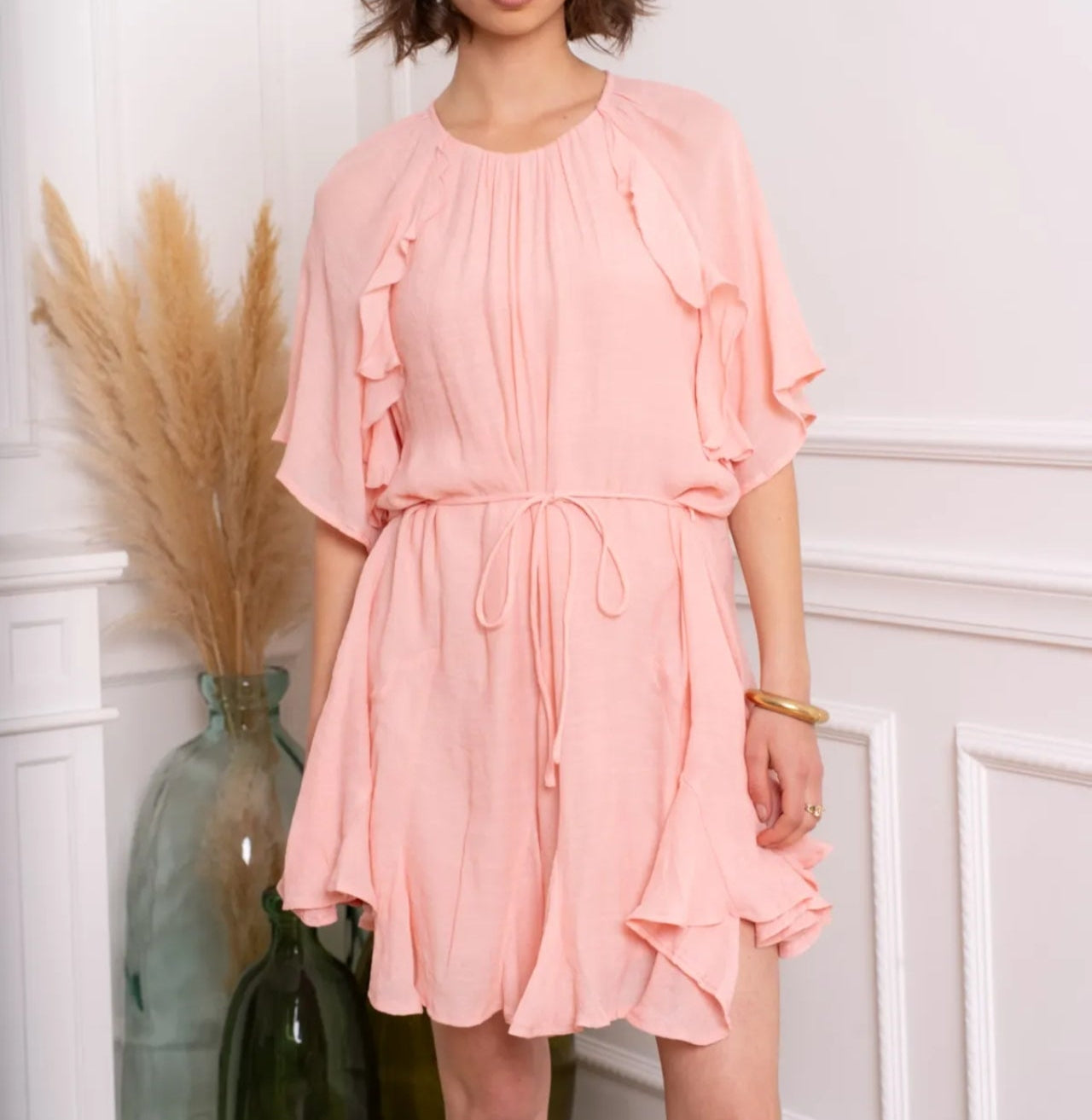 Robe Inès – Volants Fluides Rose