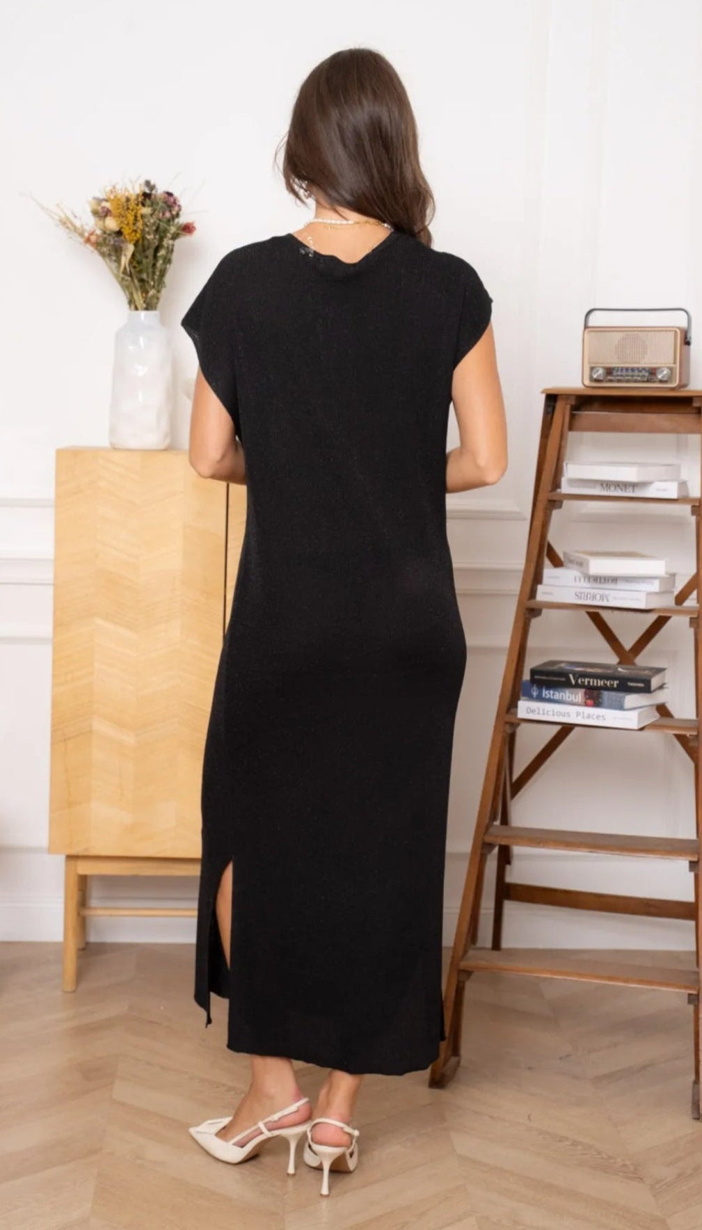 Robe Élise – Maille Noire Irisée