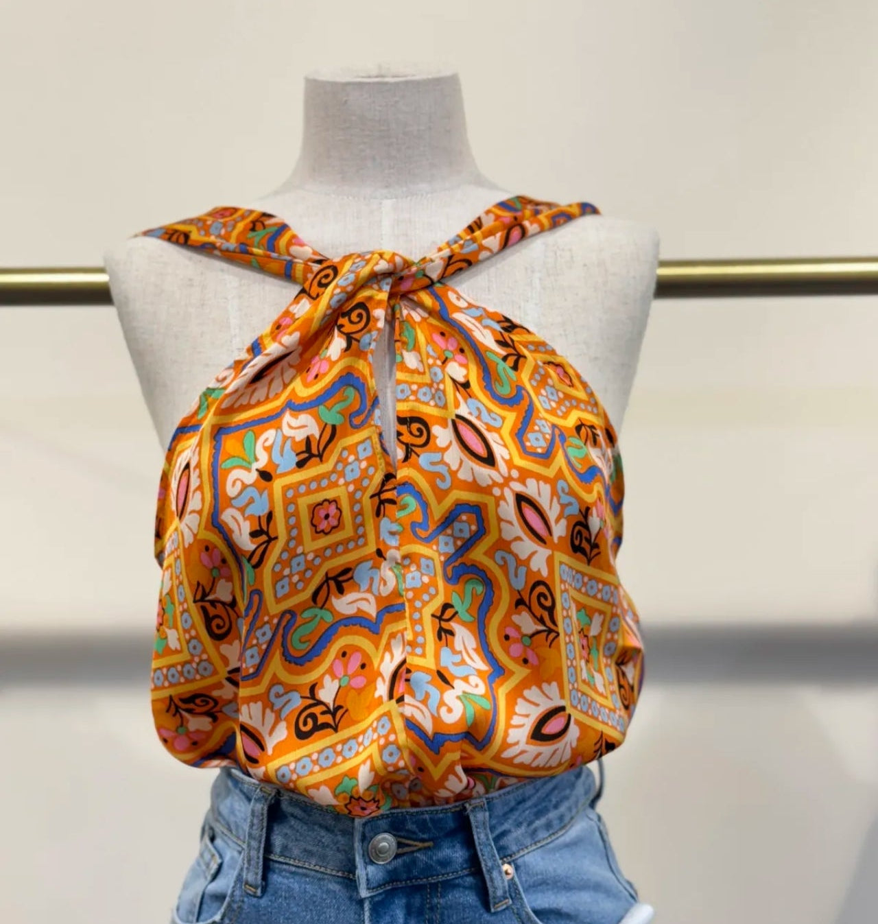 Top Marisol – Imprimé Carreaux Baroque Orange