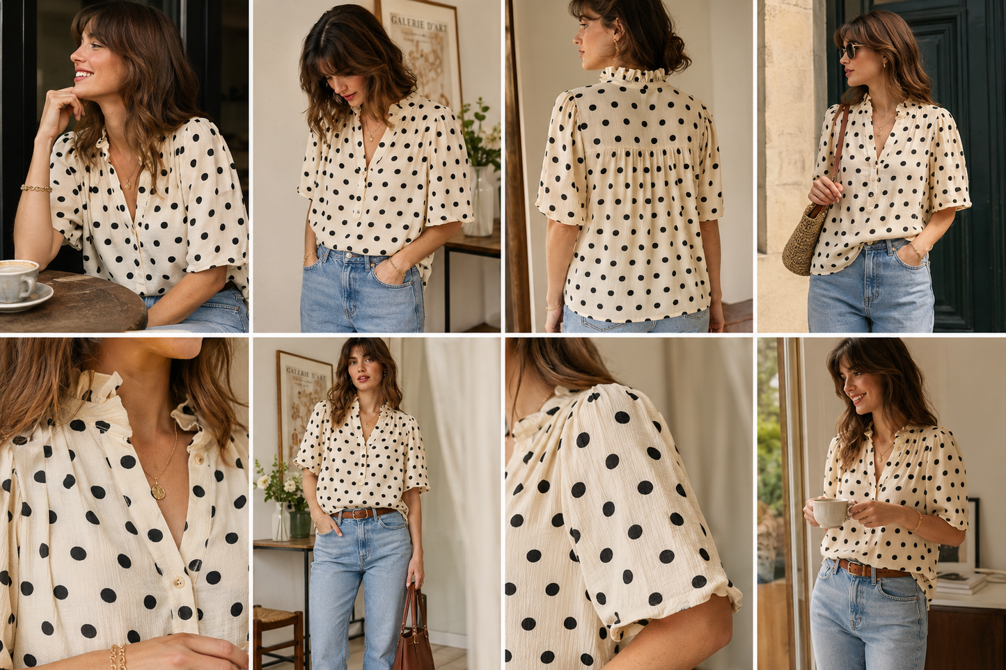 Diane – Blouse à Pois Col Froufrou