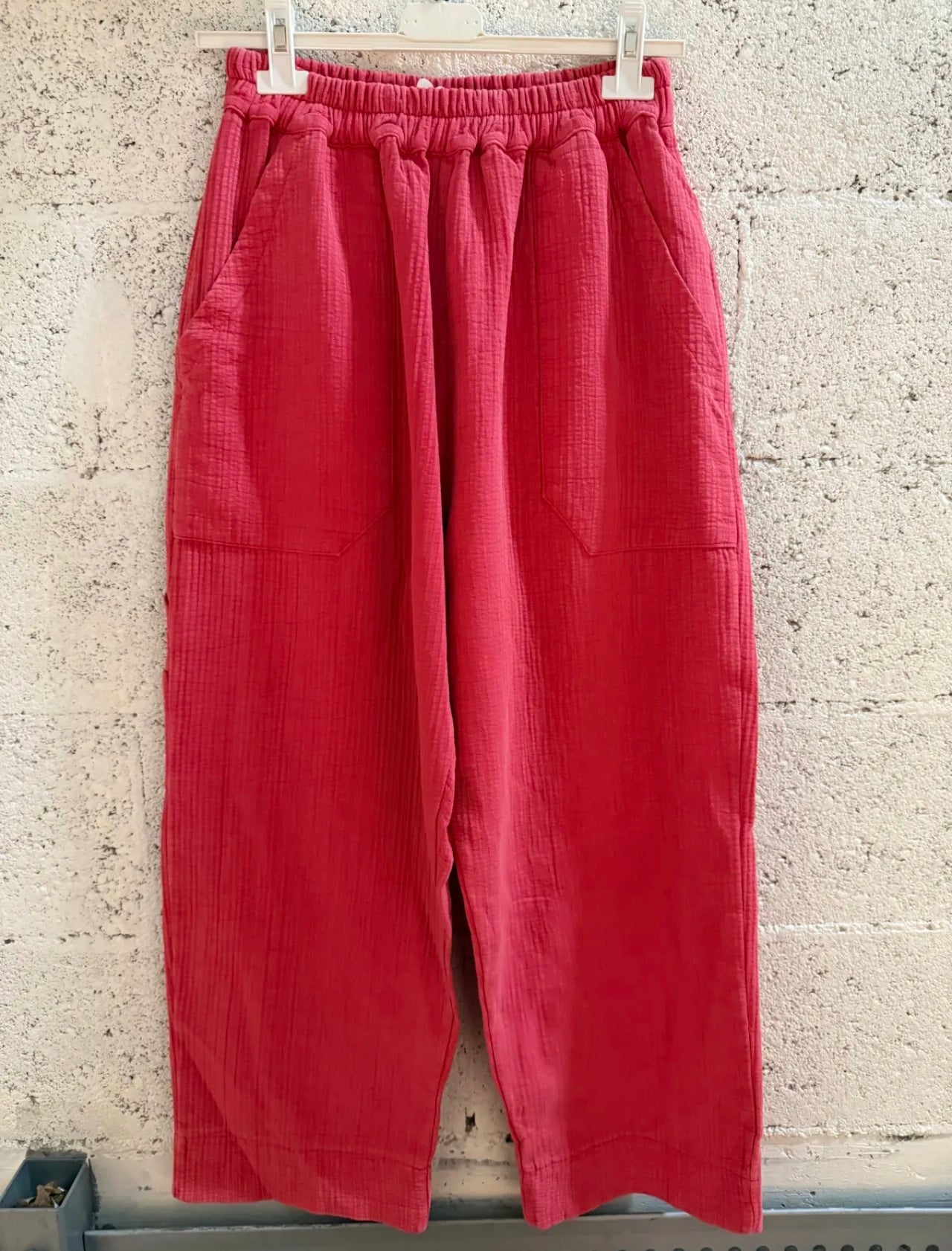 Pantalon 100% coton délavé "Mauricette" Rouge