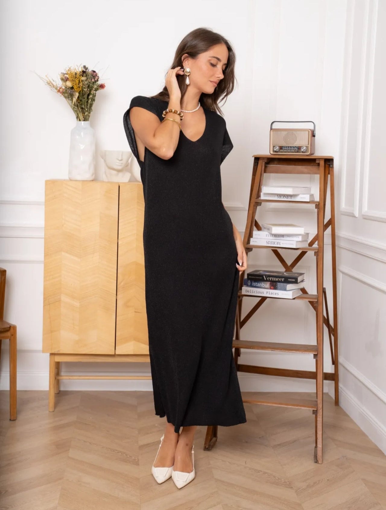 Robe Élise – Maille Noire Irisée