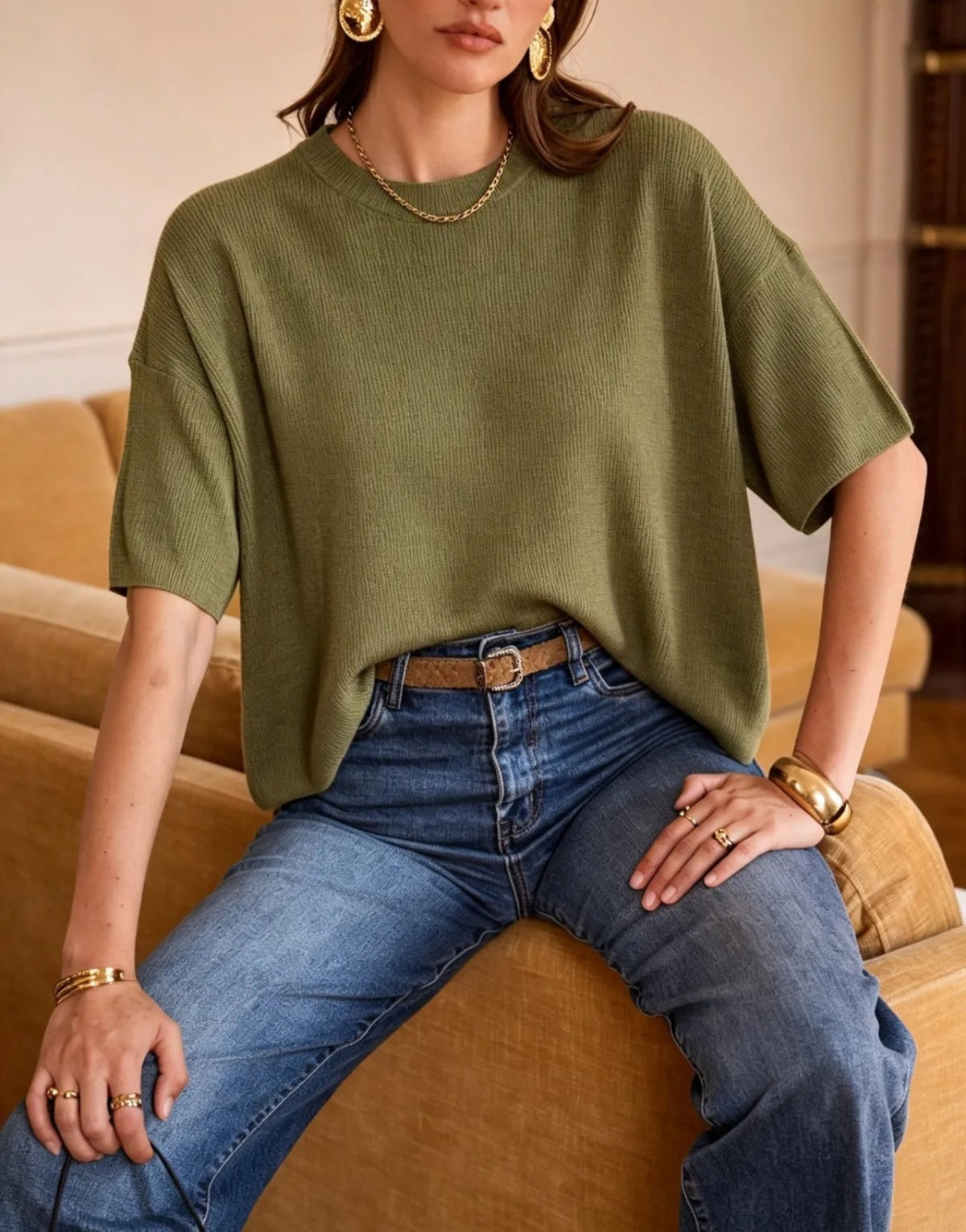 Laura – Top Oversize Maille Côtelée