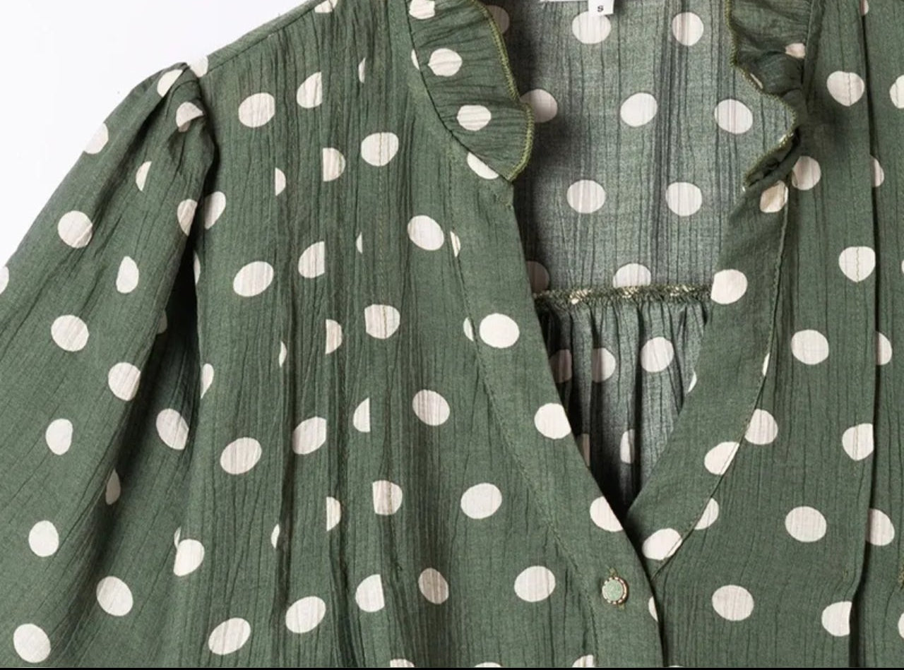 La blouse "Diane" à pois Kaki/beige