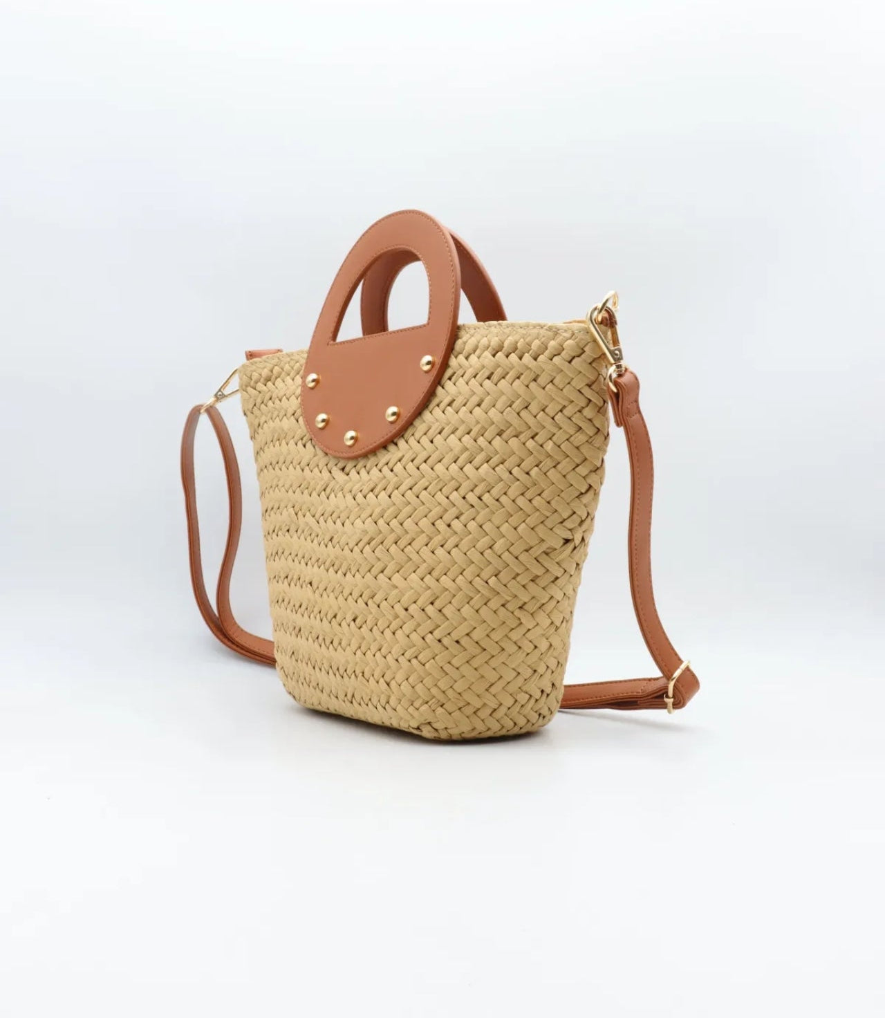 Sac Caly – Paille & Similicuir Camel