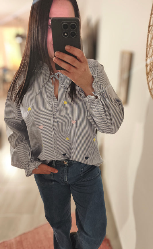 La blouse rayée broderie cœur "Rachel" Multi