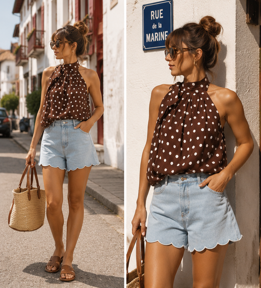 Top Dianette – Pois Crème & Café