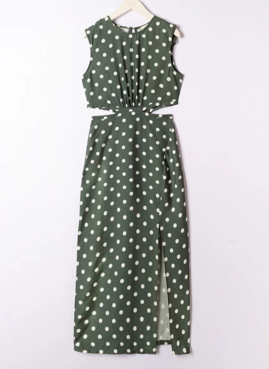 Robe Suzanne – Longue Kaki à Pois