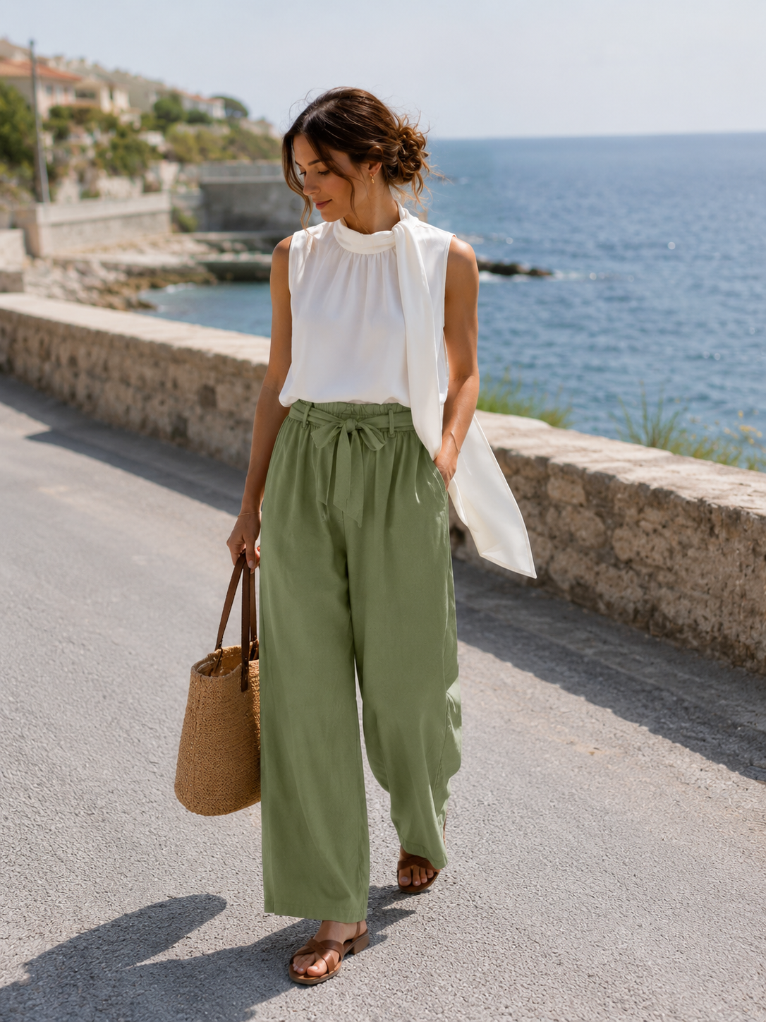 Le pantalon fluide "Lexie" Pistache 100% tencel-