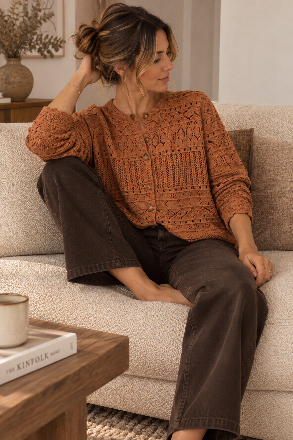 Antonella – Gilet Crochet Camel
