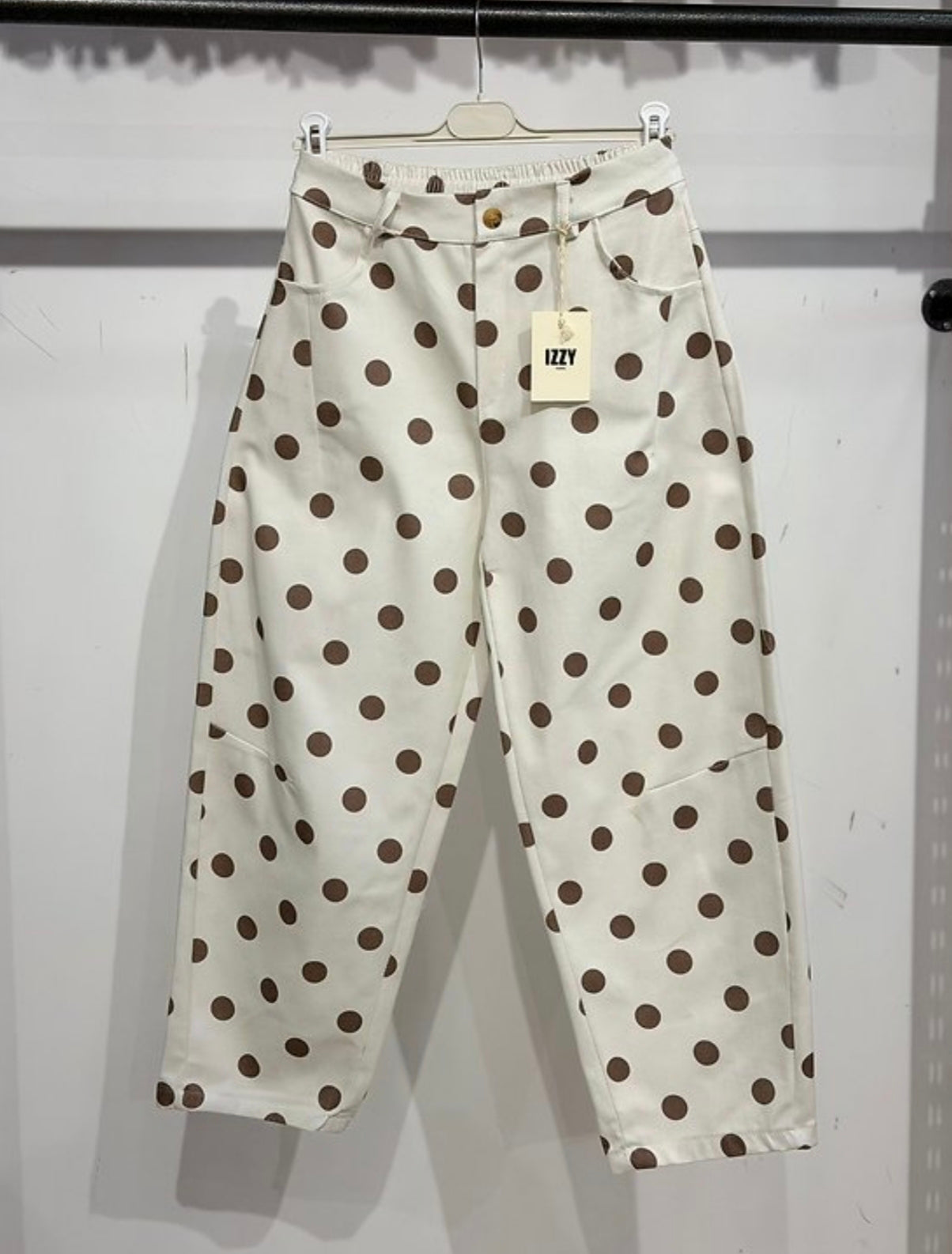 Le pantalon Barrel "Pois" taupe