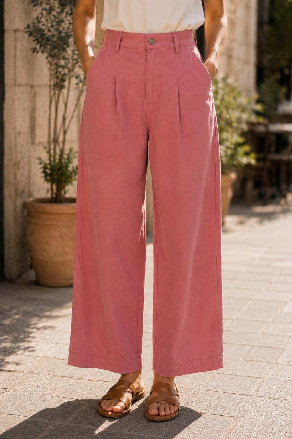 Anouk – Pantalon Large Taille Haute Plissé