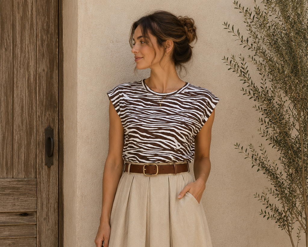 T-shirt Tessa – Imprimé Zèbre Chocolat & Blanc