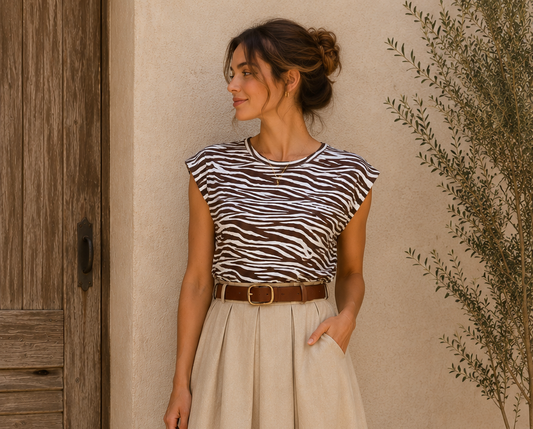 T-shirt Tessa – Imprimé Zèbre Chocolat & Blanc