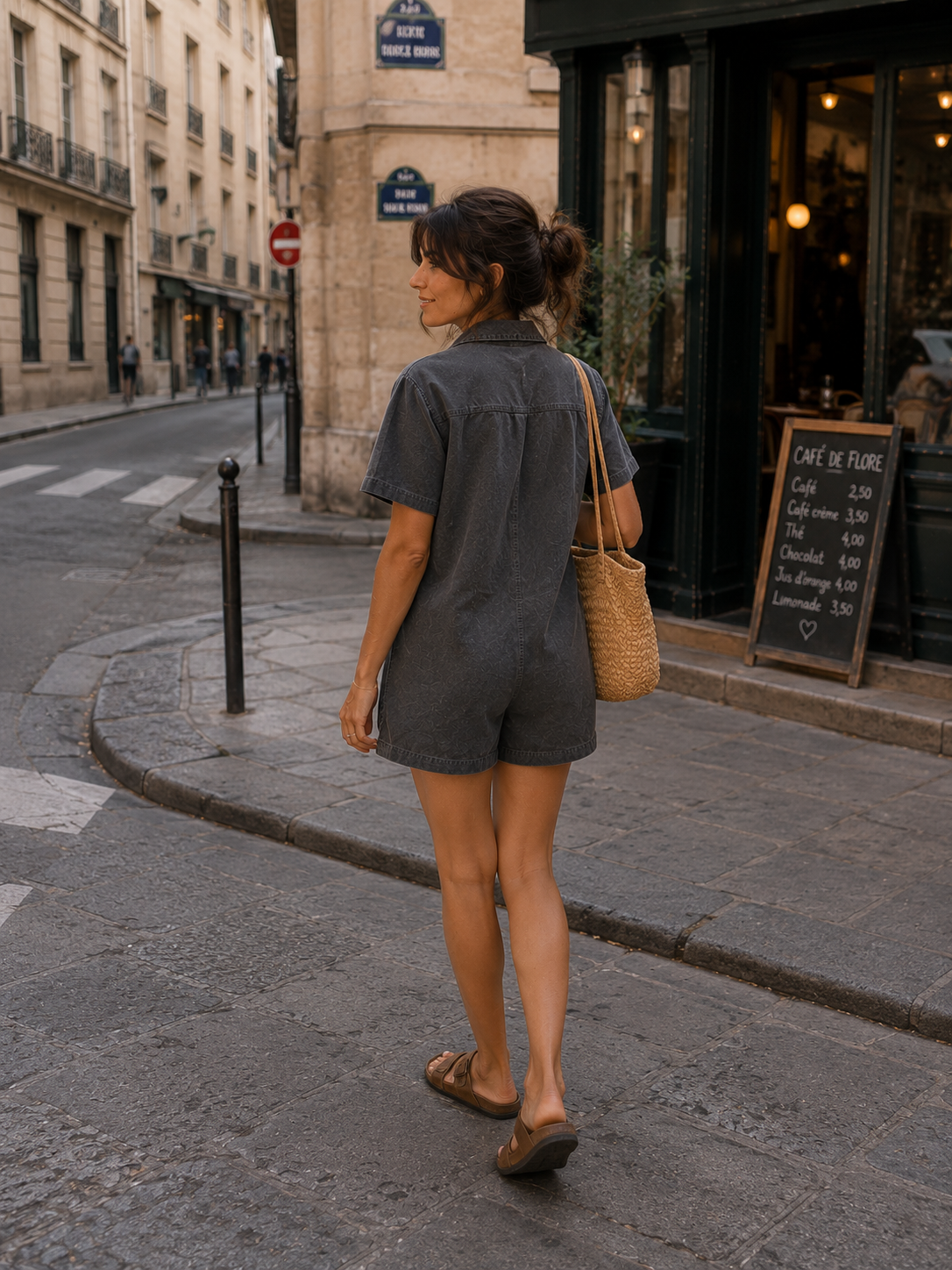 Combinaison Short Lou – 100% coton Gris Anthracite Délavé