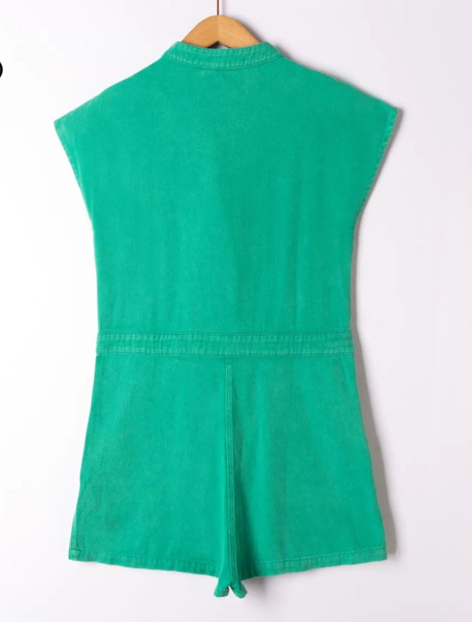 Combishort Olympe – Denim vert émeraude