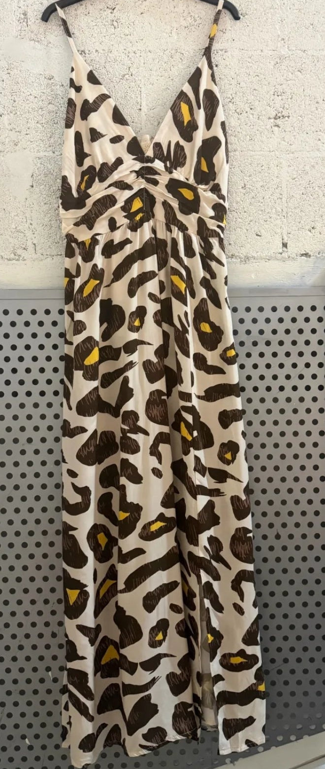 Solveig – Robe Longue Léopard à Bretelles