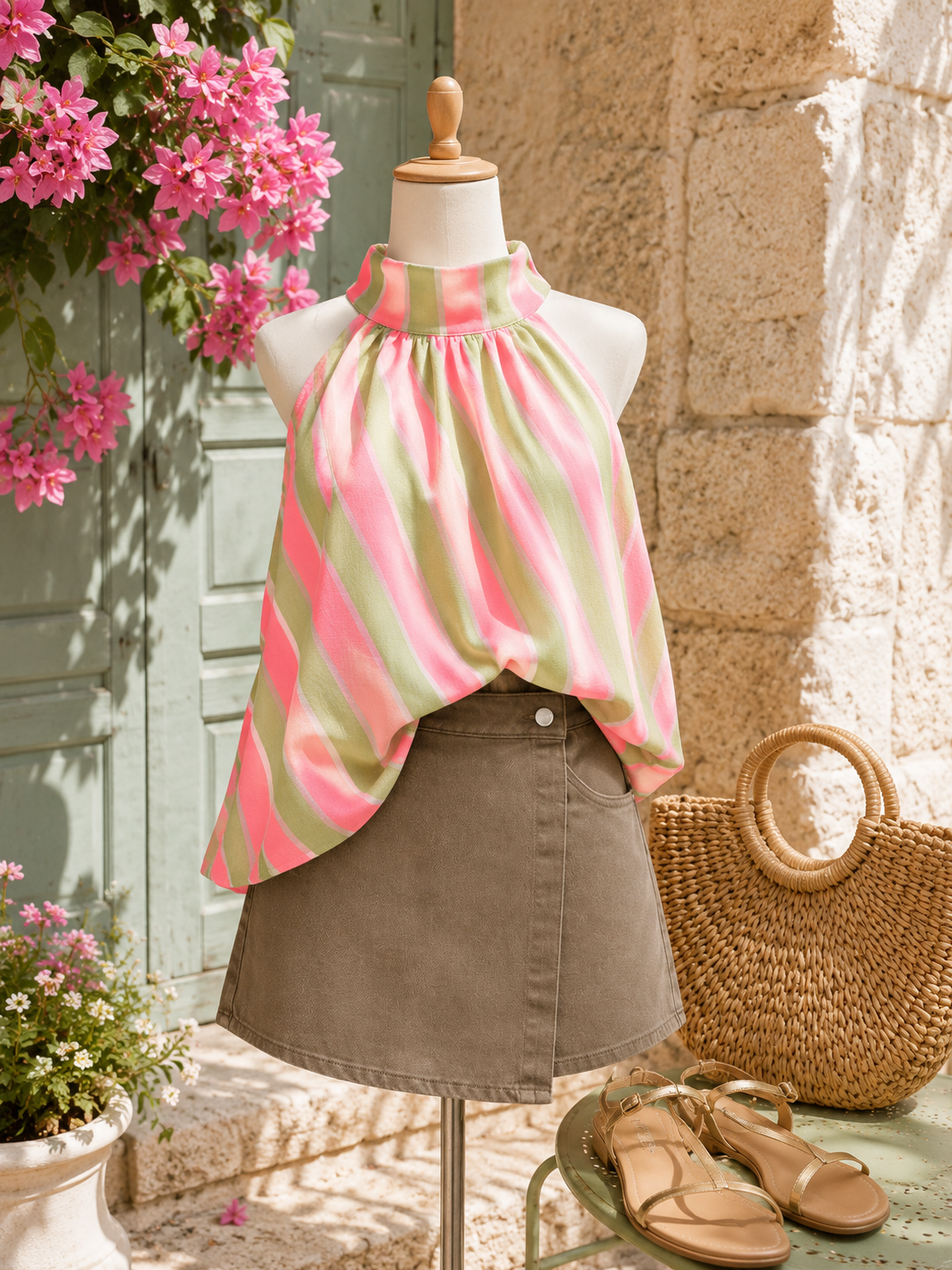 Jasmine- Le top rayures rose et vert pomme