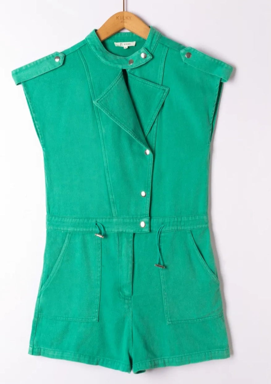 Combishort Olympe – Denim vert émeraude