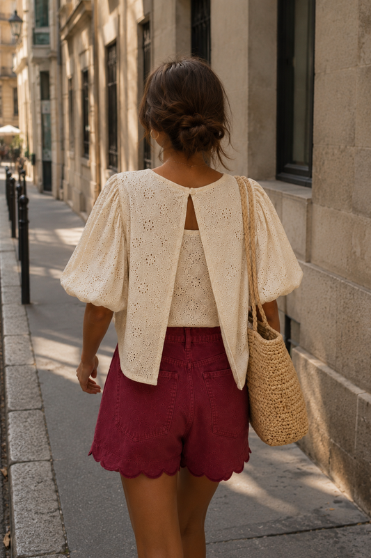 Top Adèle – Broderie Anglaise Manches Bouffantes