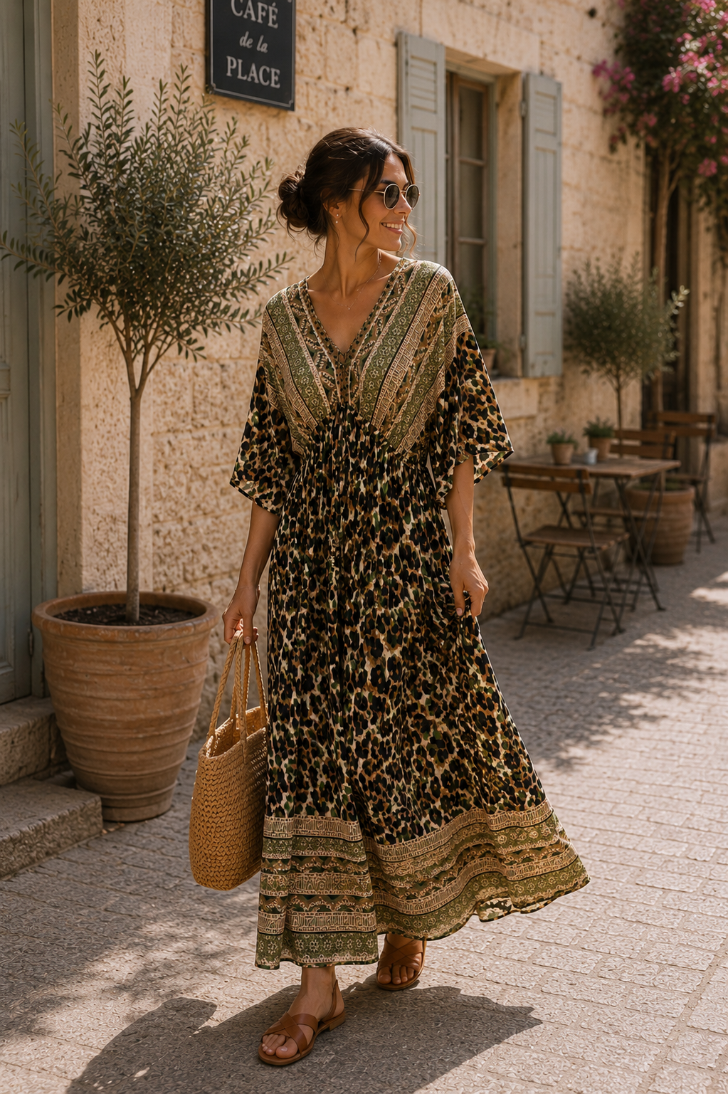 Robe Nyla – Longue Imprimé Léopard & Ethnique