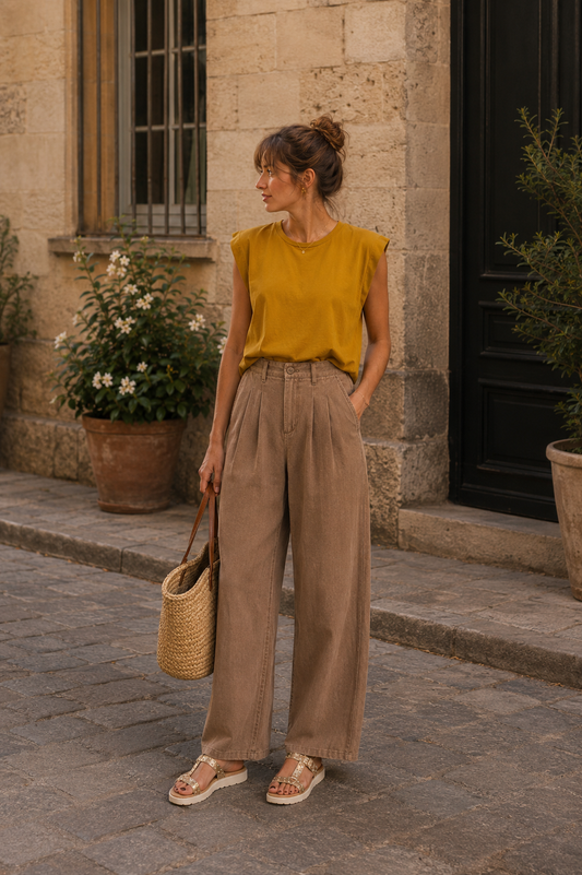 Jean Coralie – Wide Leg Taupe Délavé