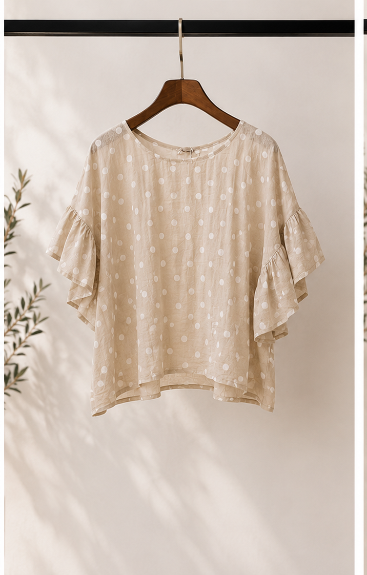 Top Colette – Voile de Coton Pois Manches Volantées