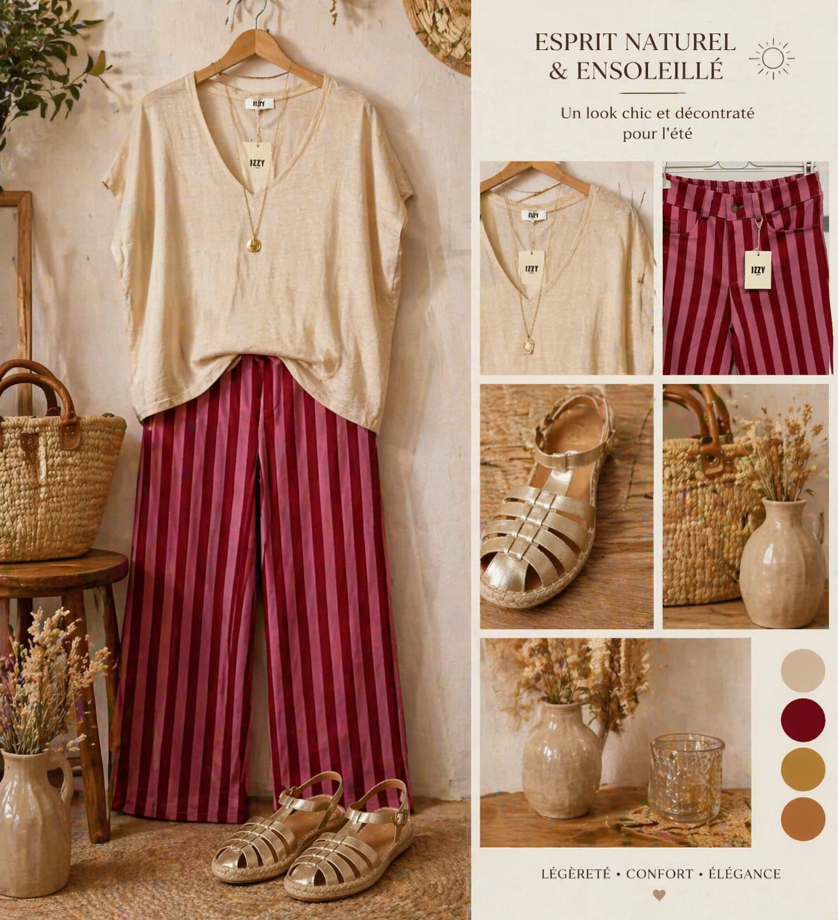 Le pantalon à rayures Rose et rouge "Louison"