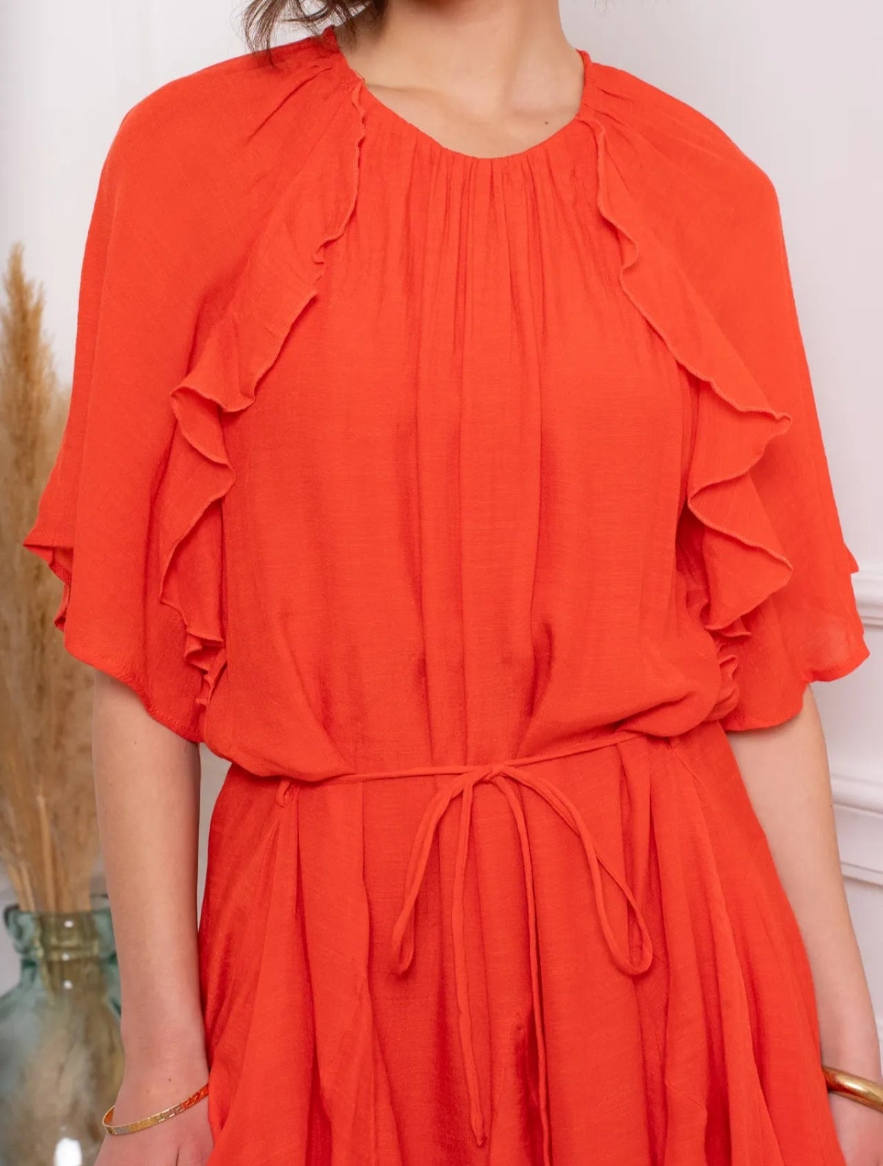 Robe Inès – Volants Fluides Corail