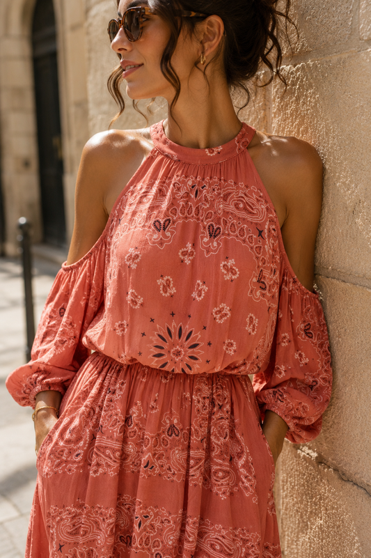 Robe Arizona – Imprimé Bandana Terracotta viscose