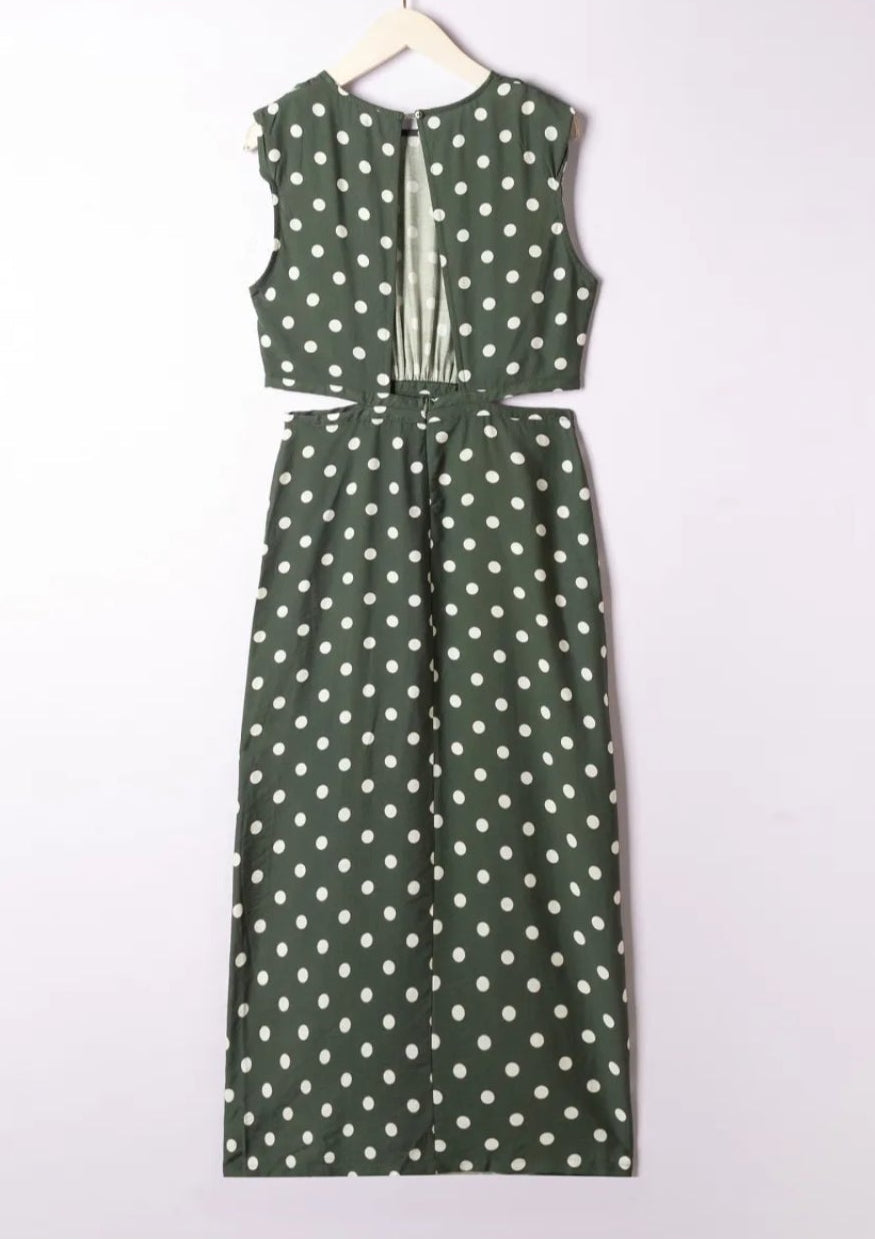 Robe Suzanne – Longue Kaki à Pois