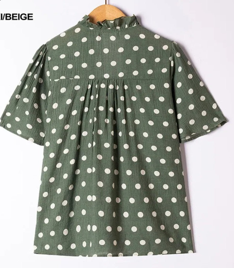La blouse "Diane" à pois Kaki/beige
