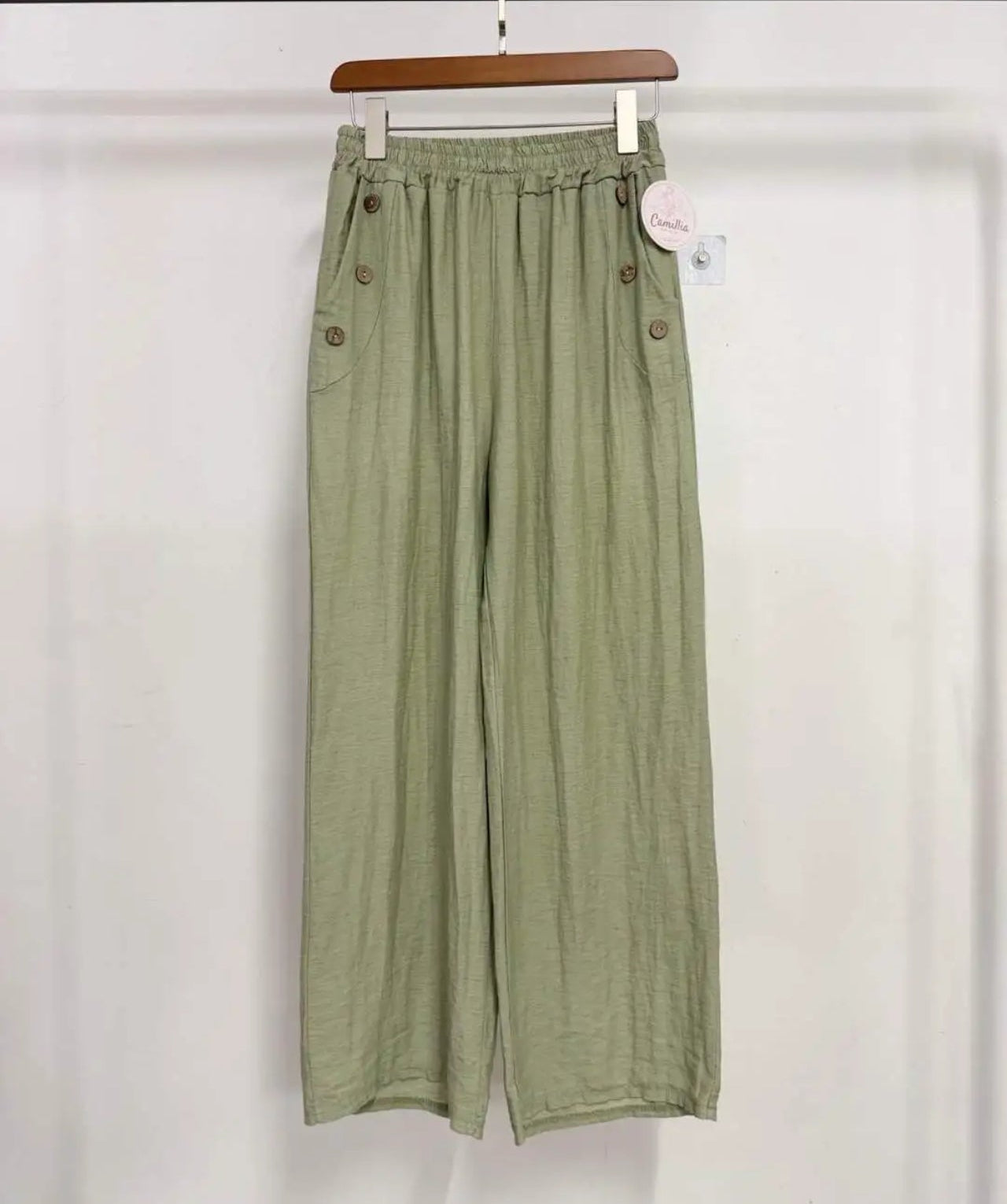 Pantalon Hortense – Coton Lin Wide Leg Kaki
