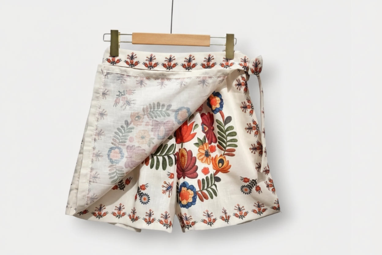 Jupe Short Frida – Imprimé Fleuri Folk Écru expédié mardi 9 juin